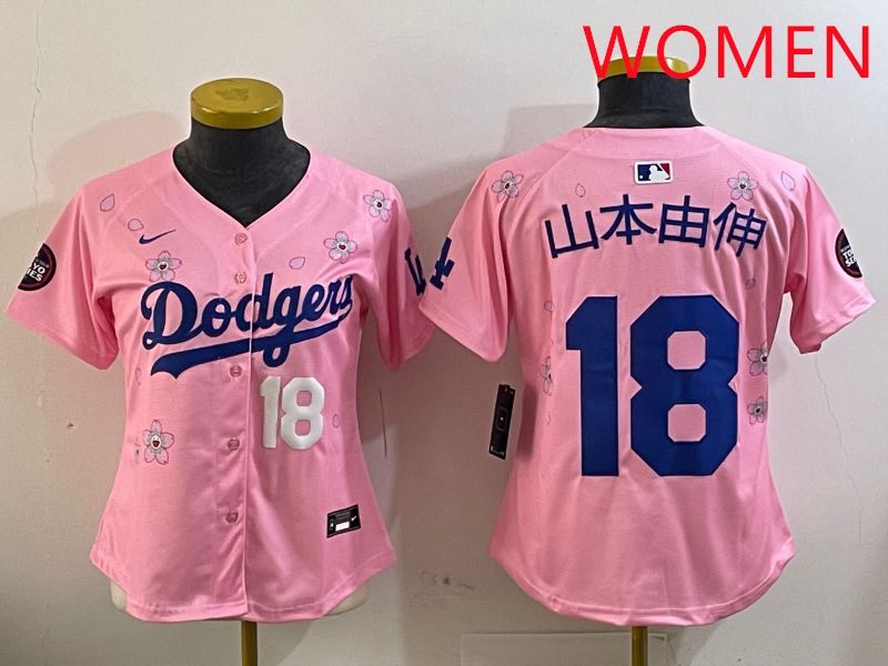 Women Los Angeles Dodgers 18 Yamamoto Pink Sakura Edition 2025 Nike MLB Jersey style 8